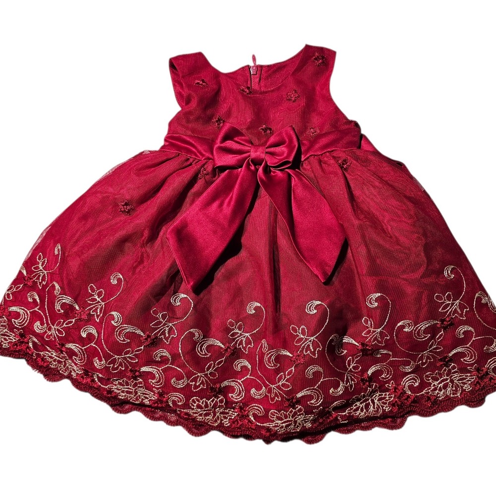 Baby Girls Formal Red Embroidered Tulle Party Dress Katie M. 12M Holiday